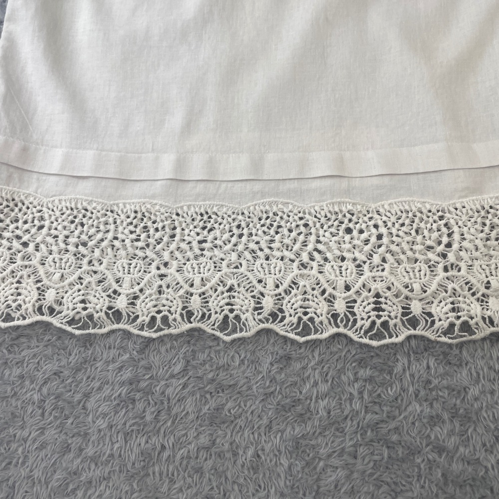 Cynthia Rowley Tank Top Womens l White Linen Blend Crochet Lace‎ Hem Boho Chic - Picture 4 of 9